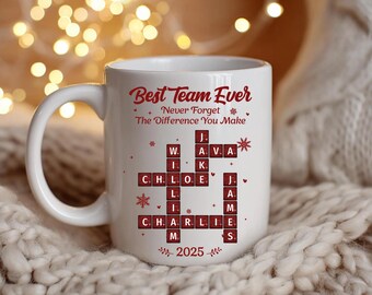 Coworker Team Scrabble Personalized Mug, Puzzle Christmas Colleague Boss Mug, Large Crew Squad Working Coffee Cup, Friends Group Xmas Gift