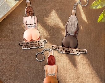 Personalized Funny 3D Squishy Keychain, Squeezable Butt Acrylic Charm, Funny Gag Gift for Boyfriend, Anniversary Gift for Him, Husband Gift