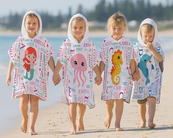 Personalized Kid Hooded Towel, Custom Pool Towel For Children, Daughter Swim Towel, Vacation Gift For Toddler, Summer Baby Beach Towel Gift