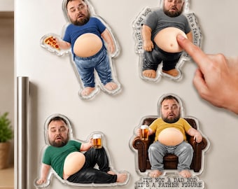 Personalized Dad Portrait From Photo Fridge Magnet, Funny Face Gift For Dad Bod, Father's Day Gift For Papa, Husband Custom Face Magnet Gift
