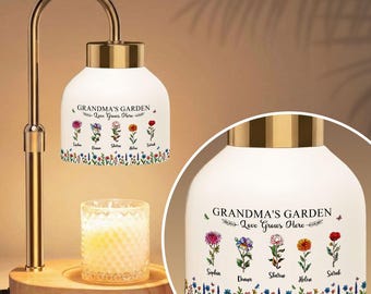 Personalized Grandma's Garden Love Grow Here Candle Warmer, Mother's Day Gift For Her, Custom Birth Flower Mom Night Lamp Candle Scent