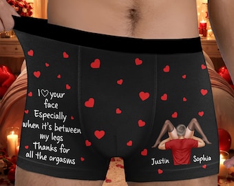 Kocham Twoją twarz, zwłaszcza gdy jest między moimi nogami. Prezenty dla niego, Spersonalizowane bokserki męskie, Niestandardowy prezent na walentynki i rocznicę
