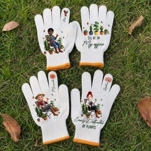 Personalized Birth Flower and Cute Character Gardening Gloves, Birthday Gifts For Her, Gardening Protective Gloves, Outside Garden Gloves