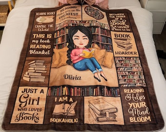 Just A Girl Who Loves Books - Personalized Blanket, Reading Blanket, Bookish Blanket, Christmas Gift for Women, Daughter, Friend