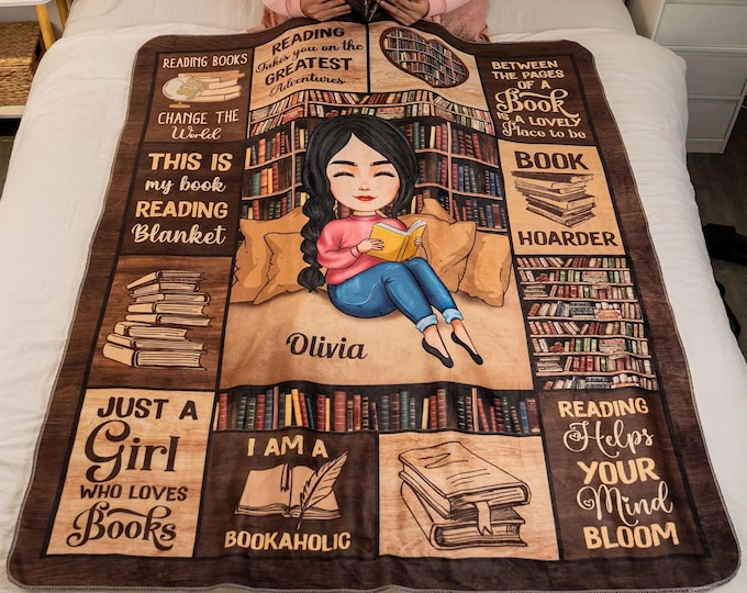 Just A Girl Who Loves Books - Personalized Blanket, Reading Blanket, Bookish Blanket, Christmas Gift for Women, Daughter, Friend