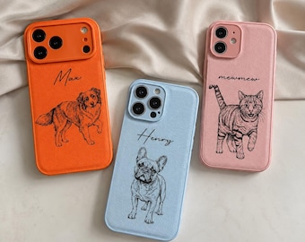 Leren telefoonhoesje met gepersonaliseerd huisdierportret, iPhone-hoesje met foto en naam van uw huisdier, cadeau voor honden- en kattenmoeder, troostgeschenk, cadeau voor hondenliefhebber