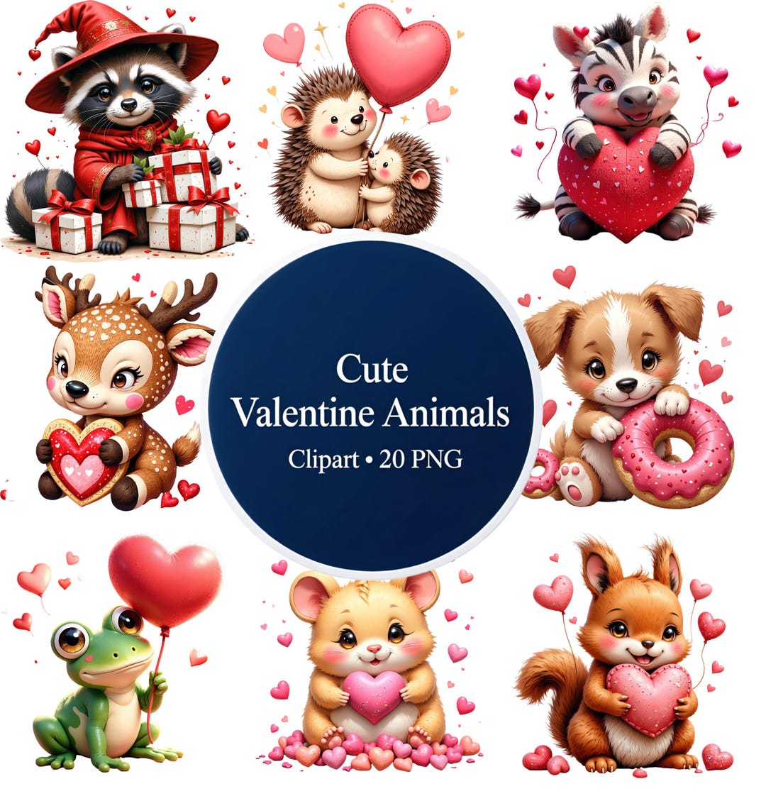 Valentine Animals Clipart 20 PNG Etsy