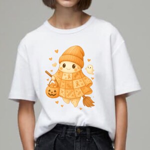 Kawaii Halloween-spöke Clipart: Pumpakorg, Patchwork-mantel (digital nedladdning PNG)