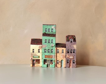 Collectible Miniature Buildings — Hand-Painted Ceramic Restaurant & Motel Set | Village Decor