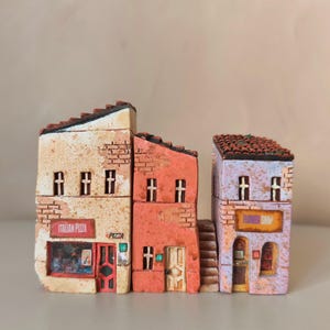 Miniature Ceramic House Set: Italian Village Diorama Cottages