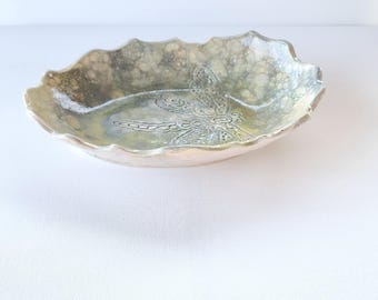Handmade Ceramic Plate with Dragonfly Design, Artisan Serving Dish, Unique Pottery Gift