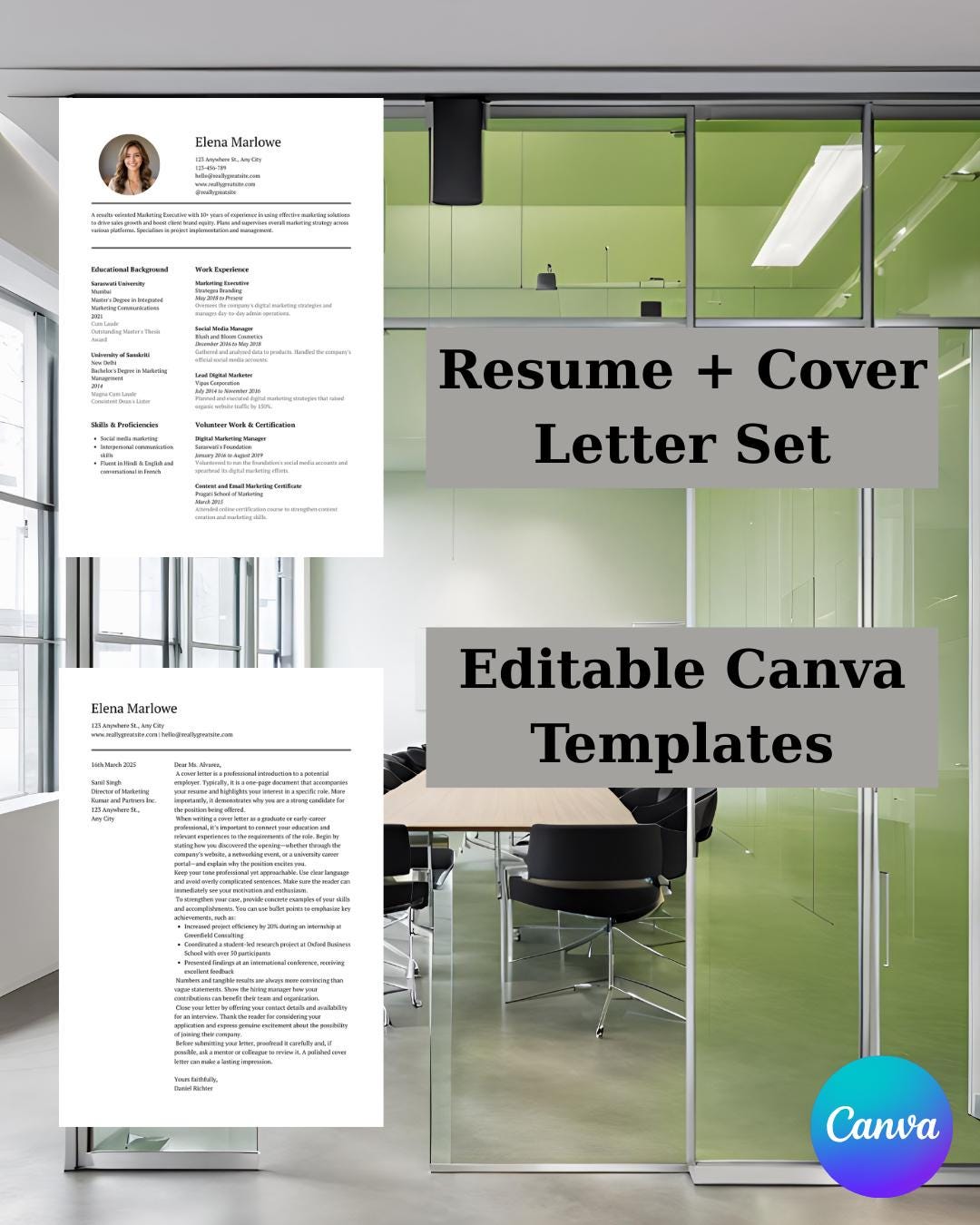 Resume & Cover Letter Template Pack | Ats-friendly Editable Canva CV ...