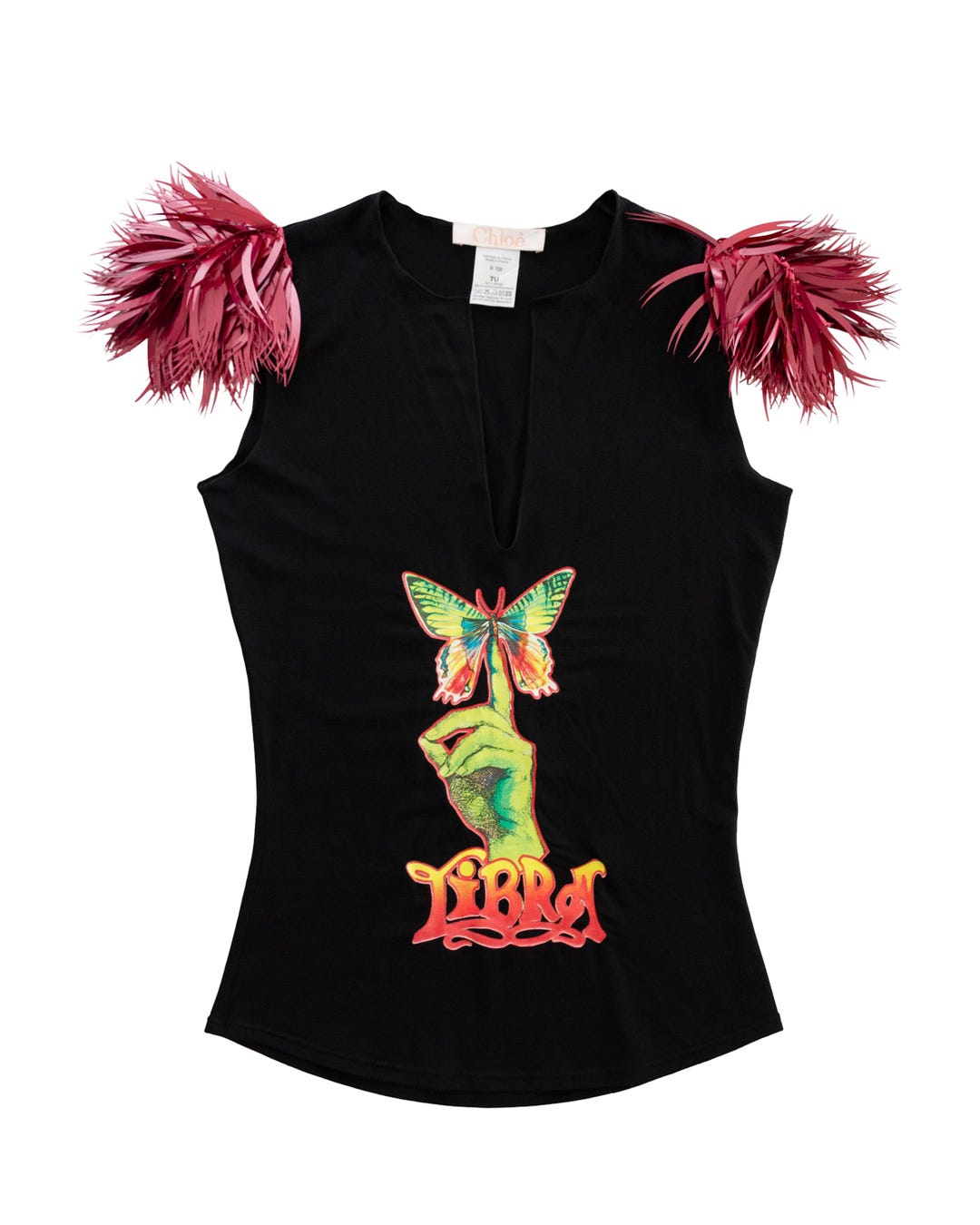 Chloé FW 2000 RTW Black Top With Libra Zodiac Print & Magenta