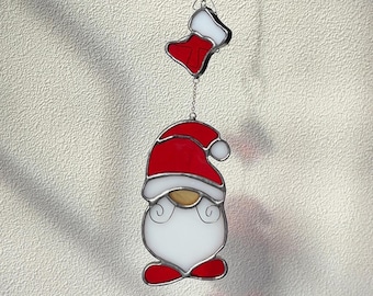 Stained Glass Santa Suncatcher: Christmas Tree Decor, Holiday Window Ornament
