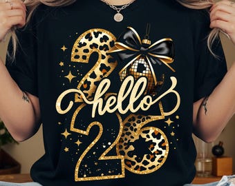 Hello 2026 New Year PNG, Leopard Print, Glitter (Digital Download)