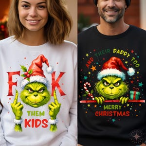 Mürrische Urlaub Erwachsenen Humor PNG, Zwei Seite F * ck Them Kinder Weihnachten PNG, Grüne Weihnachten PNG, Vintage Weihnachten Mean Guy Png, Digitale Datei