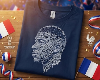 Kylian Mbappe Word Art T-Shirt, French Phenom Portrait Tee, World Cup 2026 Commemorative Design, Soccer Fan Gift, Unique Graphic