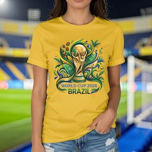 Brazil World Cup 2026 T-Shirts, FIFA Football Championship Tee, Brasil Soccer Fan Apparel, Global Tournament, Trophy, Coffee, Palm Graphic image 1