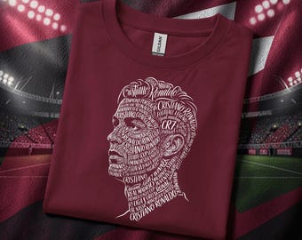 Cristiano Ronaldo Text Portrait T-Shirts, CR7 Football Legend Word Art Tee, Soccer Fan Gift,  World Cup 2026, Unique Portugal Icon