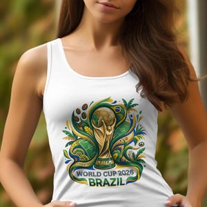 Tank top with FIFA World Cup 2026 Brazil trophy design.