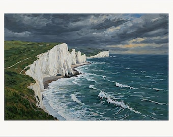 Seven Sisters Cliffs Sussex Print - White Chalk Cliffs Coastal Seascape Art