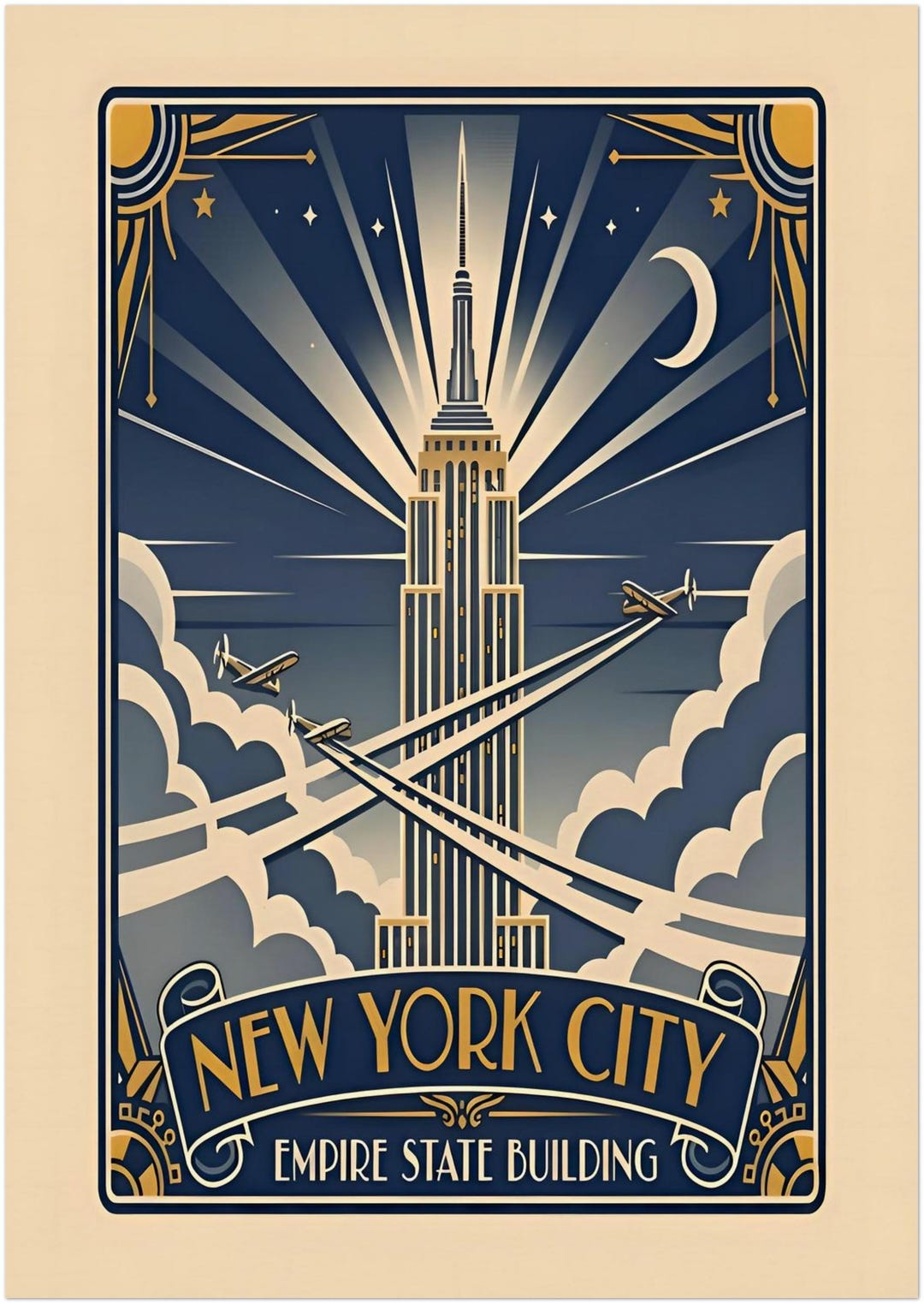 Empire State Building Poster: Vintage Art Deco Style New York City ...