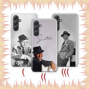 May include: Three smartphone cases featuring black and white portraits of Frank Sinatra. Each case displays a different image of the singer wearing a fedora and suit. The center case includes the signature Sinatra in black script text.