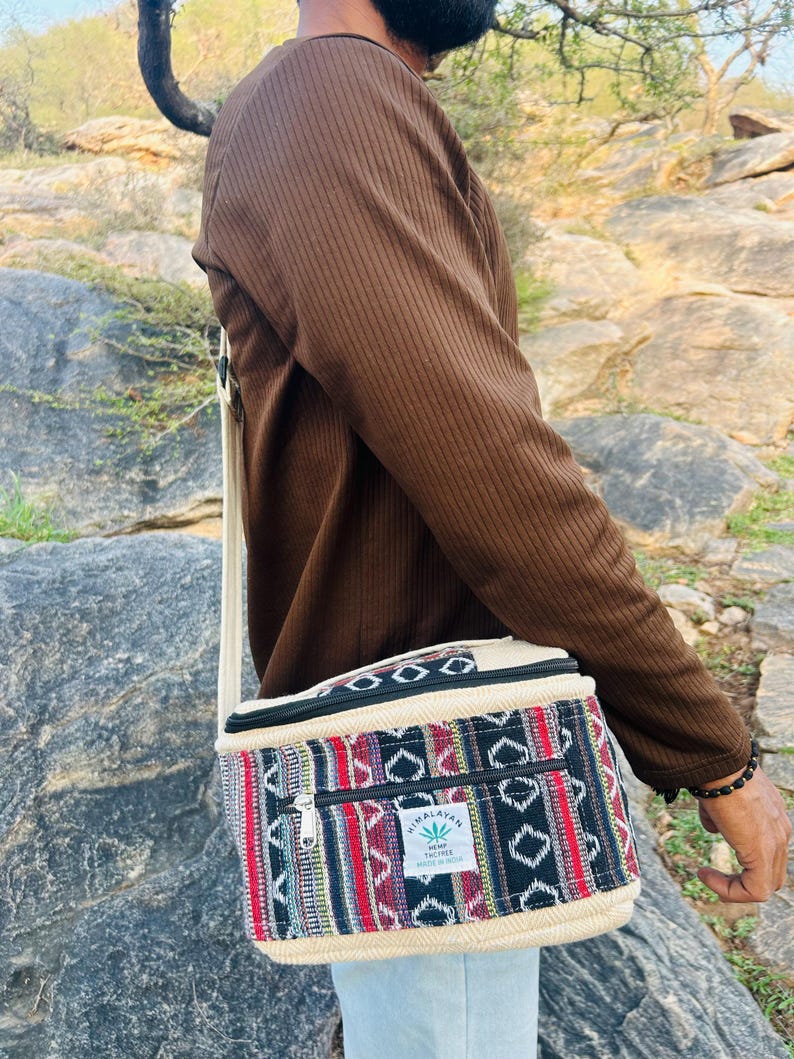 Mochila para almuerzo de cáñamo y algodón, fiambrera de cáñamo, bolsa térmica para almuerzo de cáñamo, bolsa ligera para viaje, bolsa para almuerzo de uso diario Beige Brown