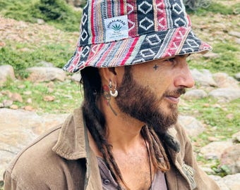 Gorra unisex de algodón y cáñamo estilo bohemio, gorra de cáñamo estilo bohemio, gorra de festival, gorra de fibra natural, gorra de pescador ajustable de cáñamo.