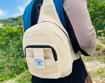 Boho Hemp cotton mix unisex crossbody sling bag hemp sling bag lightweight Hippie traval bag zipper sling bag