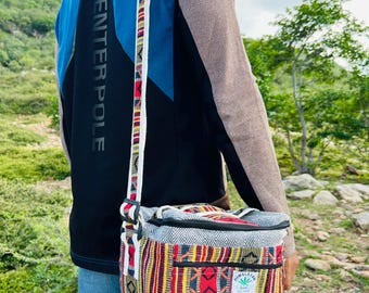 Bolsa para el almuerzo de algodón y cáñamo estilo bohemio. Bolsa ligera para el almuerzo, ideal para la oficina o la oficina. Bolsa isotérmica para el almuerzo.