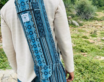 Bolsa de yoga estilo bohemio de cáñamo y algodón para transportar esterillas, ideal para gimnasios y estudios de yoga. Bolsa ligera para esterillas de yoga, regalo perfecto para amantes del yoga.