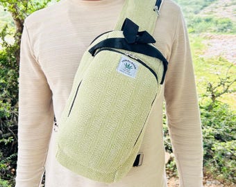 Bohemian hemp cotton mix men's chest belt bag hemp chest sling bag hemp side bag Crossbody Sling Bag men's one shoulder bag