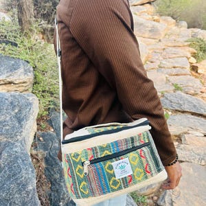 Mochila para almuerzo de cáñamo y algodón, fiambrera de cáñamo, bolsa térmica para almuerzo de cáñamo, bolsa ligera para viaje, bolsa para almuerzo de uso diario Beige Green