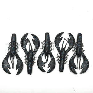 3.5” Craw “Black with Blue Flake” Crawfish Soft Plastic Fishing Lure, 5 per pack