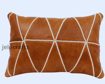 Handcrafted Genuine Leather Lumbar Pillows | Premium Brown Leather Back Support Cushion | Ergonomic Decorative Pillow for Home & Office
