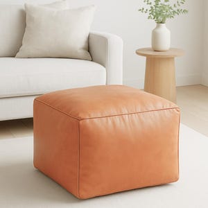 Handmade Square Moroccan Leather Pouf Ottoman, Unstuffed Genuine Leather Footstool, Living Room Accent Pouffe, Boho Ottoman Home Decor