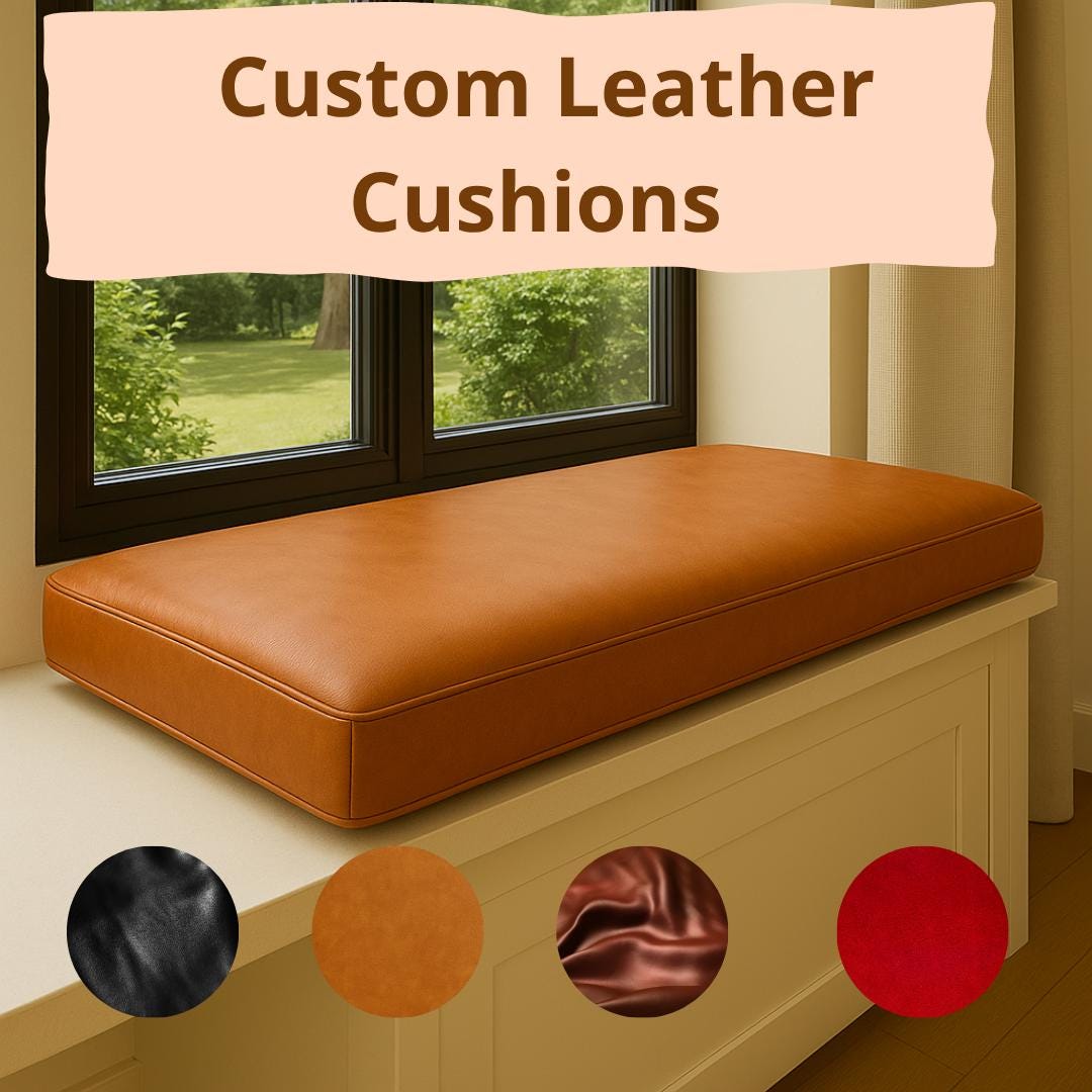 Custom Genuine Leather Bench Cushion Cover | Handmade Full Grain ...