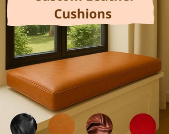 Custom Genuine Leather Bench Cushion Cover | Handmade Full Grain Leather Seat Cover | Made to Order in Any Size & Color, Unstuffed
