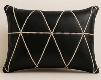 Handcrafted Genuine Leather Lumbar Pillows | Premium Black Leather Back Support Cushion | Ergonomic Decorative Pillow for Home & Office