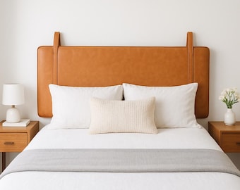 Genuine Leather Headboard – Handmade Wall-Mounted Bed Headboard with Straps | King, Queen, Full, Twin | Modern, Rustic, Boho Bedroom Décor
