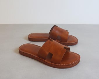 Handmade Moroccan Leather Sandals for Men: Authentic Brown Slides, Premium Quality