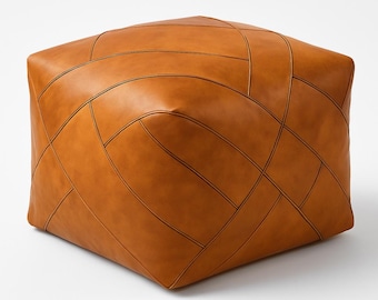 Stylish Handmade Moroccan Square Leather Pouf,Genuine leather Ottoman Pouf,Brown Ottoman Leather Cover (Unstuffed)