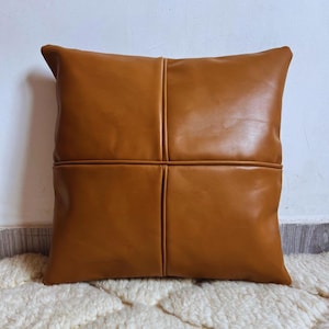 Handmade Genuine Leather Pillow Cover – Full Grain Cushion Case, Rustic Tan Throw Pillow for Sofa, Bed & Living Room Décor