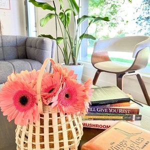 Natural Rattan Hand woven Egg Storage Basket with Genuine Leather Handle. Flower Basket. Modern decor imagem 5