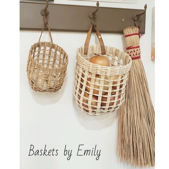 Set of 3 Handwoven Kitchen Baskets using Natural Rattan Reed. Onion Basket, Garlic Basket, and Egg Storage Basket