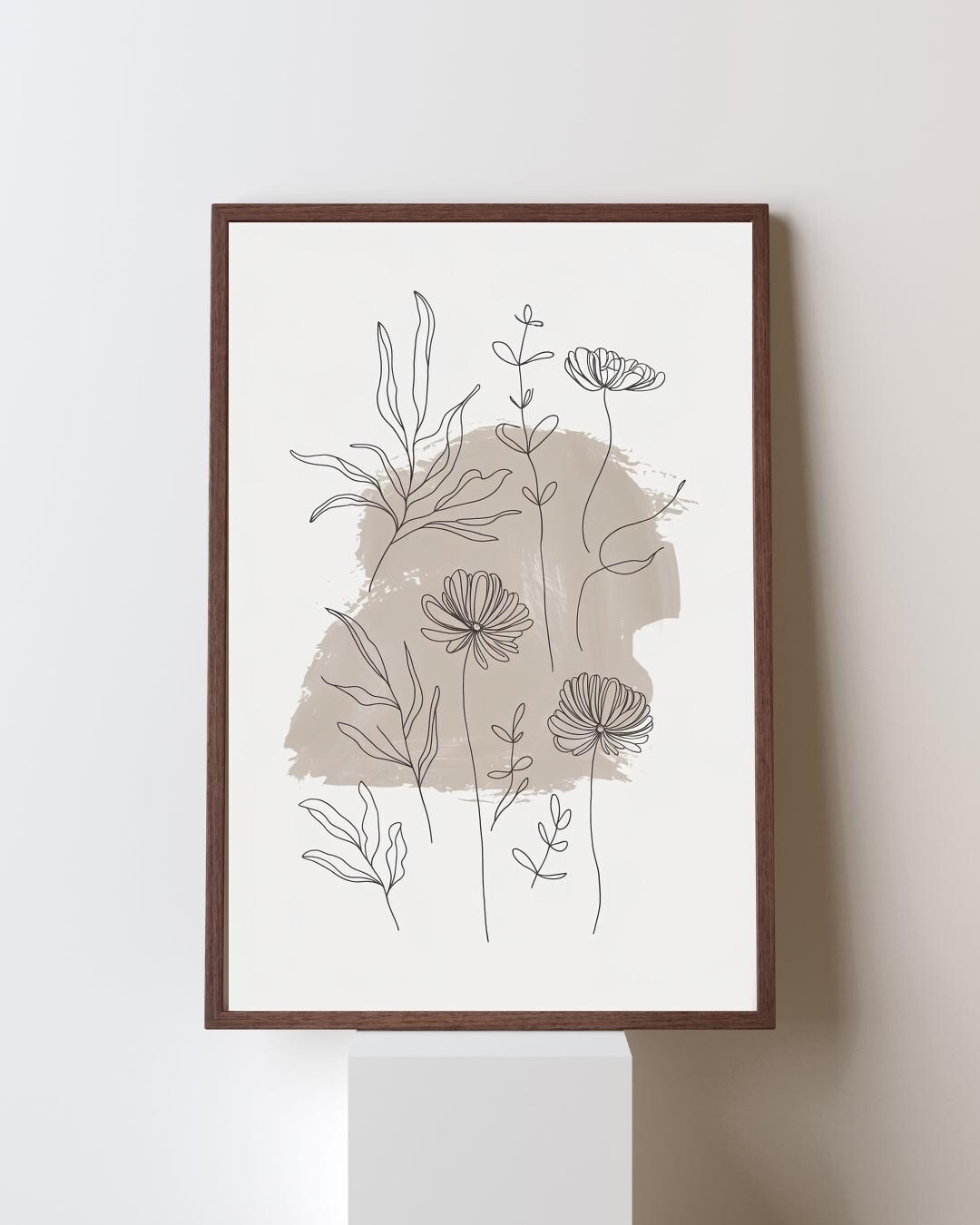 Botanical Line Art Print | Earthy Neutral Decor | Minimal Floral Design ...