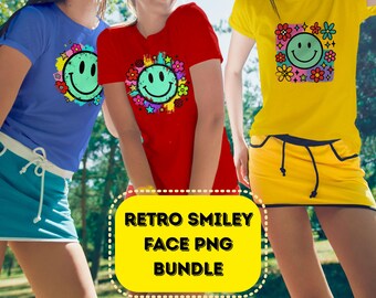 Blumen Smiley PNG Retro Groovy Kariertes Sublimations-Shirt Design