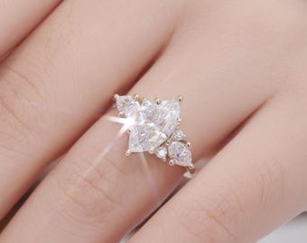 Modern Marquise Solitaire Ring with Side Accent Diamonds | Lab Grown Diamond | 14K Yellow Gold