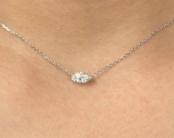 Marquise East West Pendant Necklace | Lab Grown Diamond | 14K Yellow Gold Minimalist